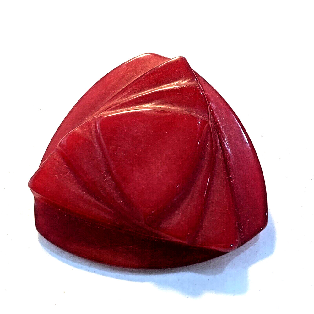 Unique Vintage Brooch Art Deco Style Carved Red Stone Pin Dimensional Geometric